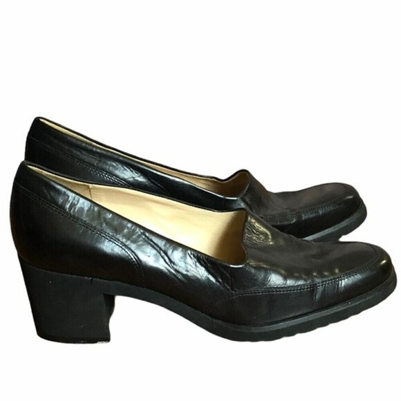 Enzo Angiolini "Liberty" Black Loafer Block Heel Women's Size 8 Slip-On - Picture 1 of 10